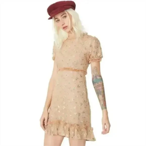 For Love & Lemons Golden Garden Embellished Tulle Mini dress